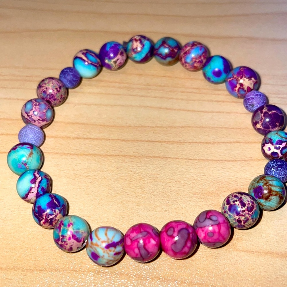 Amethyst marbled beaded gemstone bracelet “handmade”